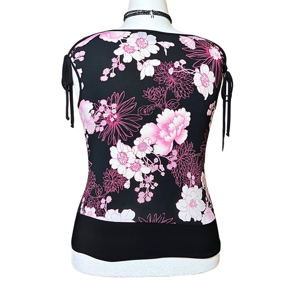 Vintage Y2K Torrid Black Pink Floral Top Fairycore Bows L/XL Whimsigoth Fairy - Picture 4 of 8